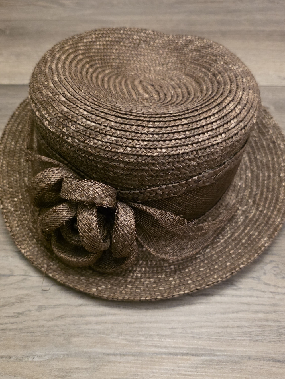 Vintage Betmar New York Braided Straw Bucket Cloche Hat with Rosette Flower Acce